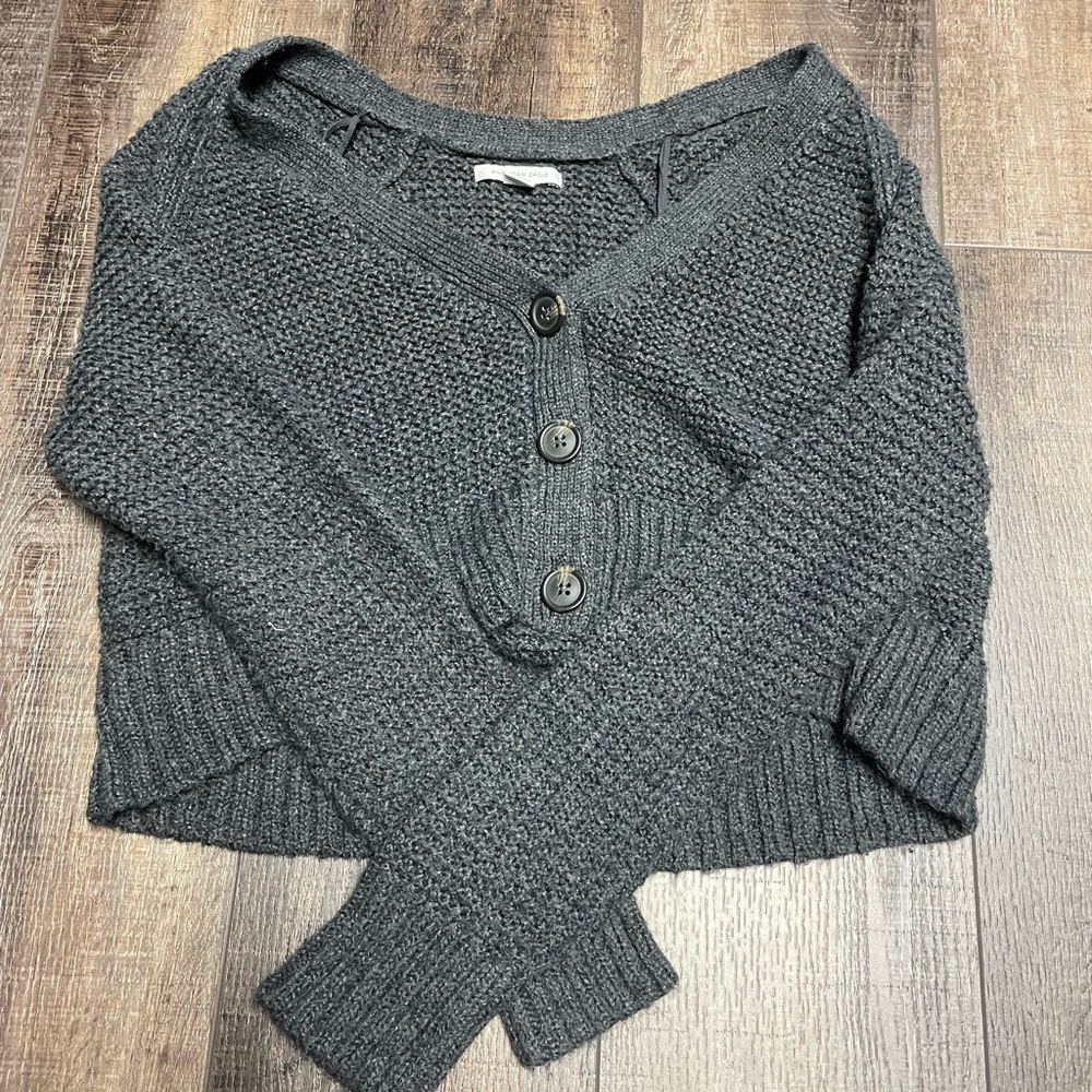 Grey Knit American Eagle Cropped Sweater